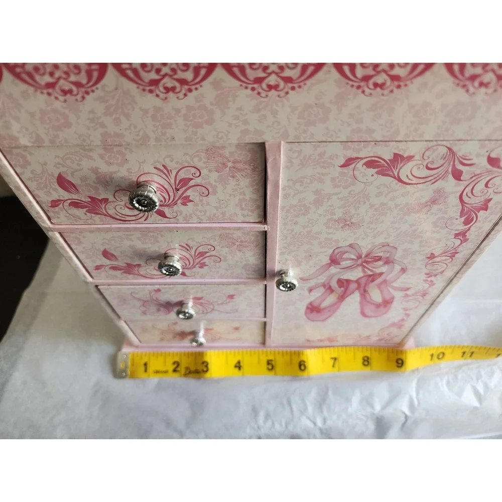 Ballerina Musical Jewelry Box Pink Damask Ballet Slippers Drawers Carousel